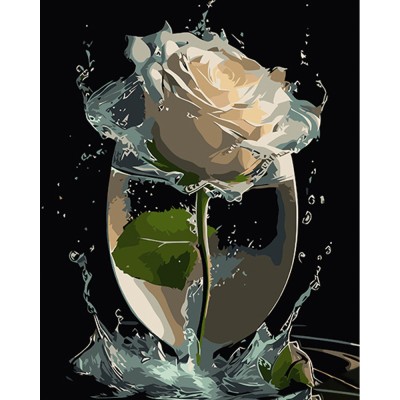 Картина за номерами Strateg ПРЕМІУМ Троянда у скляній вазі на чорному фоні розміром 40х50 см (AH1001)