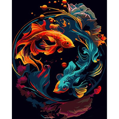 Картина за номерами Strateg ПРЕМІУМ Яскраві рибки на чорному фоні 40х50 см (AH1021)