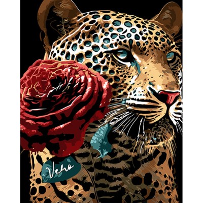 Картина за номерами Strateg ПРЕМІУМ Романтичний гепард на чорному фоні розміром 40х50 см (AH1031)