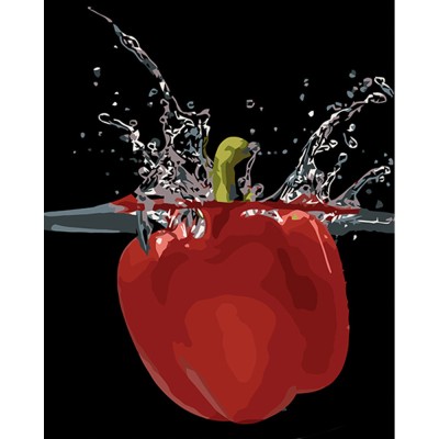 Картина за номерами Strateg ПРЕМІУМ Червоний перець у воді на чорному фоні розміром 40х50 см (AH1041)