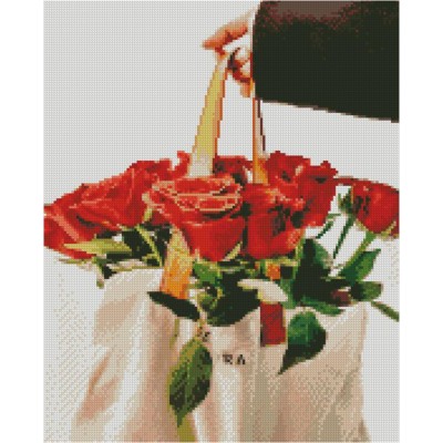 Алмазна картина Strateg ПРЕМІУМ Троянди в шопері розміром 40х50 см FA40919