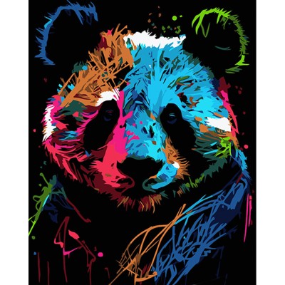 Картина за номерами Strateg ПРЕМІУМ Барвиста панда в стилі поп-арт на чорному фоні розміром 40х50 см (AH1032)