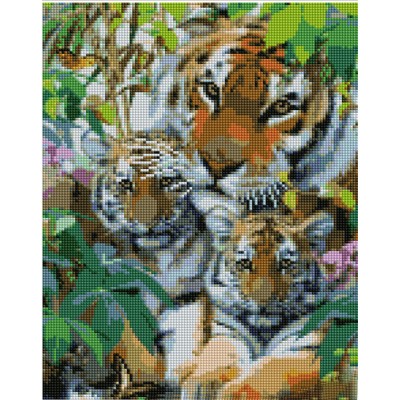 Алмазна мозаїка Strateg ПРЕМІУМ Сім'я тигрів розміром 30х40 см (KB076)