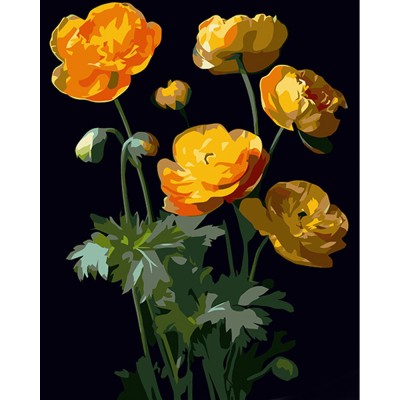 Картина за номерами Strateg ПРЕМІУМ Жовті квітки на чорному фоні розміром 40х50 см (AH1003)