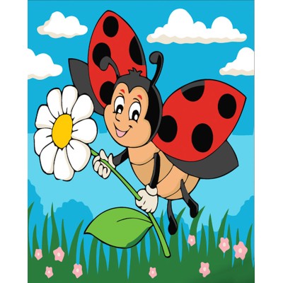 Картина за номерами Strateg ПРЕМІУМ Бджілка з ромашкою Strateg розміром 30х30 см (ES131)