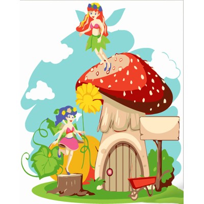 Картина за номерами Strateg ПРЕМІУМ Феї на грибочку розміром 30х30 см (ES141)