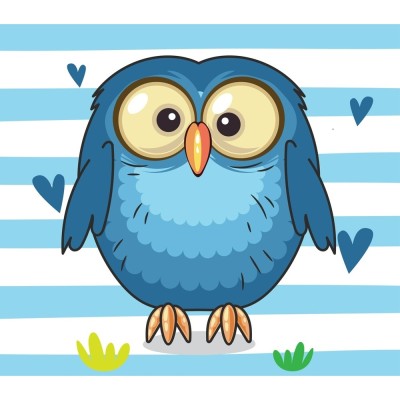 Картина за номерами Strateg ПРЕМІУМ Синя сова з лаком та з рівнем розміром 30х30 см (ES210)