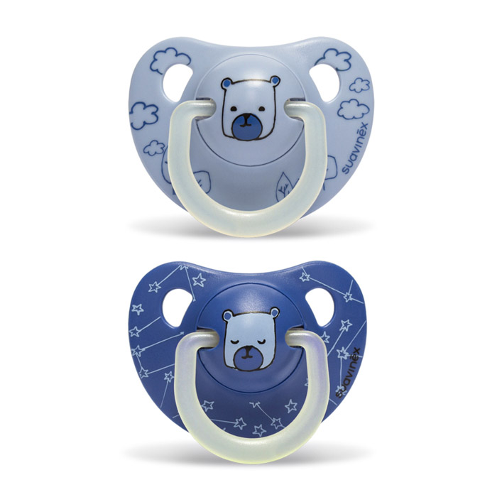 Набір анатомічних пустушок Suavinex Night, 2 шт., 6–18 міс, Ведмедик