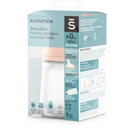 Антиколиковая бутылочка Suavinex ZERO.ZERO, 180 мл, медленный поток