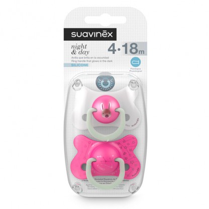 Набор из 2 ночных пустышек Suavinex 4–18 мес.