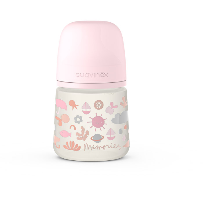 Пляшечка Suavinex, 150 мл, анатомічна соска, повільний потік, рожева