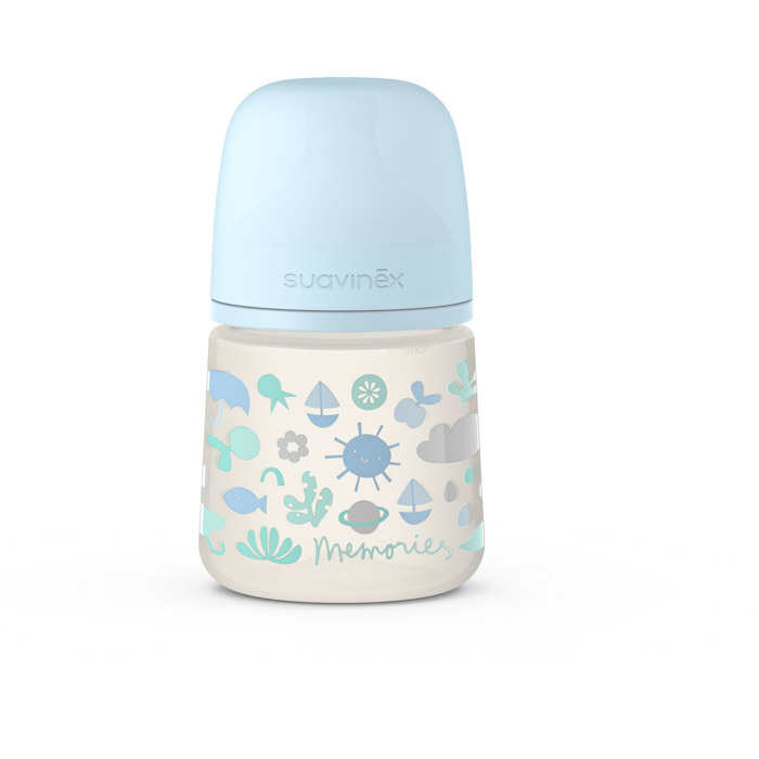 Бутылочка Suavinex - 150 мл, анатомическая соска медленный поток, голубая