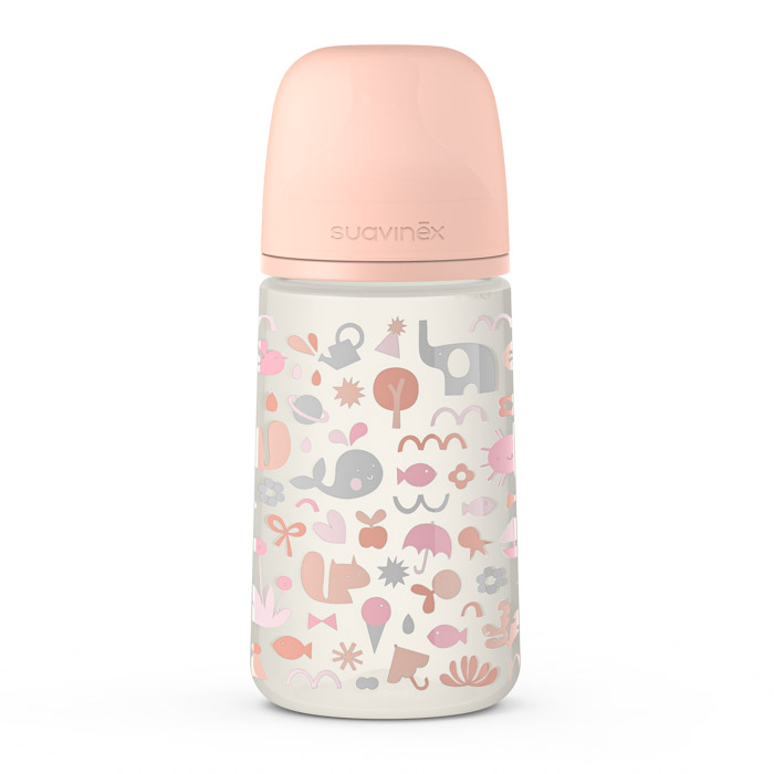 Пляшка Suavinex 270 мл, анатомічна соска, середній потік, помаранчева