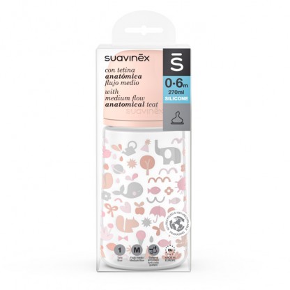 Пляшечка Suavinex, 270 мл, анатомічна соска, середній потік, помаранчева