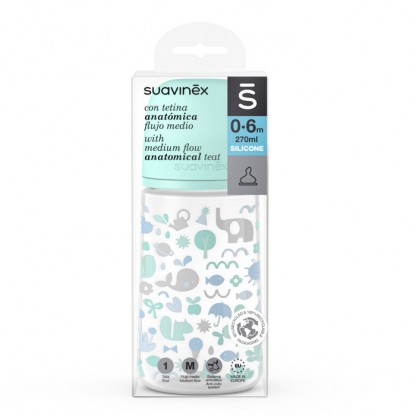 Пляшечка Suavinex, 270 мл, анатомічна соска, середній потік, зелена