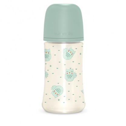 Пляшечка Suavinex Bonhomia, 270 мл, фізіологічна соска, повільний потік, зелена