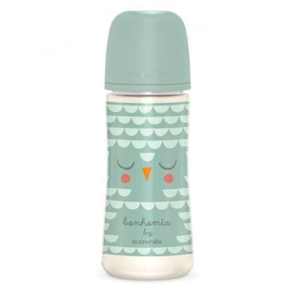 Пляшечка Suavinex Bonhomia, 360 мл, фізіологічна соска, інтенсивний потік, зелена