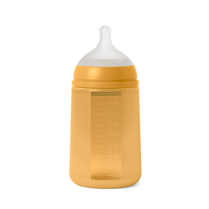 Бутылочка силиконовая Suavinex Colour Essence, 240 мл, медленный поток, мустард