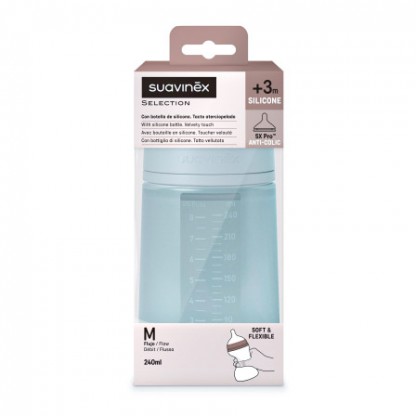 Пляшечка силіконова Suavinex Colour Essence, 240 мл, повільний потік, блакитна