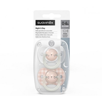 Набор физиологических ночных пустышек Suavinex, 0–6 месяцев, кролик (2 шт)