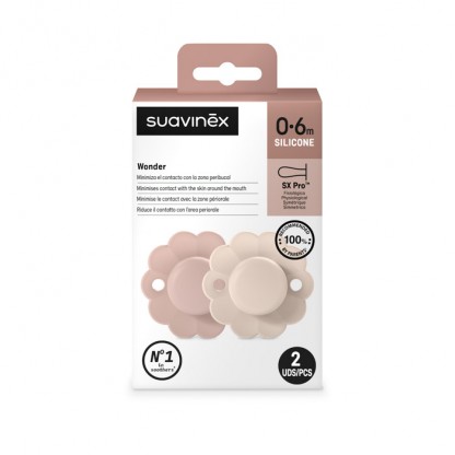 Набор пустышек Suavinex Wonder, 2 шт., 0–6 мес, розовая + нюд