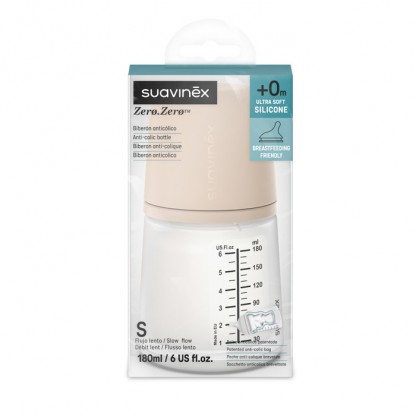 Бутылочка антиколиковая Suavinex ZERO.ZERO, 180 мл, соска с медленным потоком
