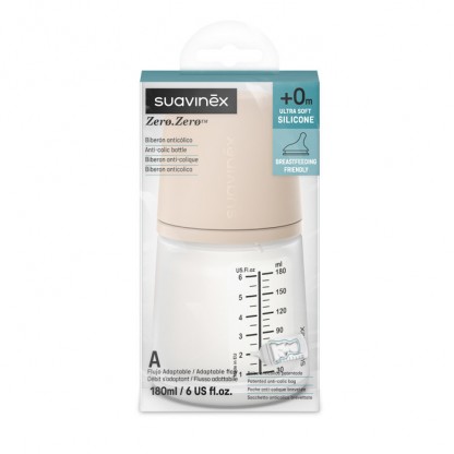 Пляшечка антиколікова Suavinex ZERO.ZERO, 180 мл, соска з адаптивним потоком
