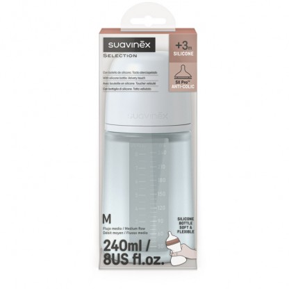 Пляшечка силіконова Suavinex Colour Essence, 240 мл, фізіологічна соска, повільний потік