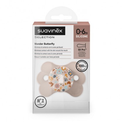Пустышка-бабочка физиологическая Suavinex Wonderland, 0–6 мес., розовая с рисунком