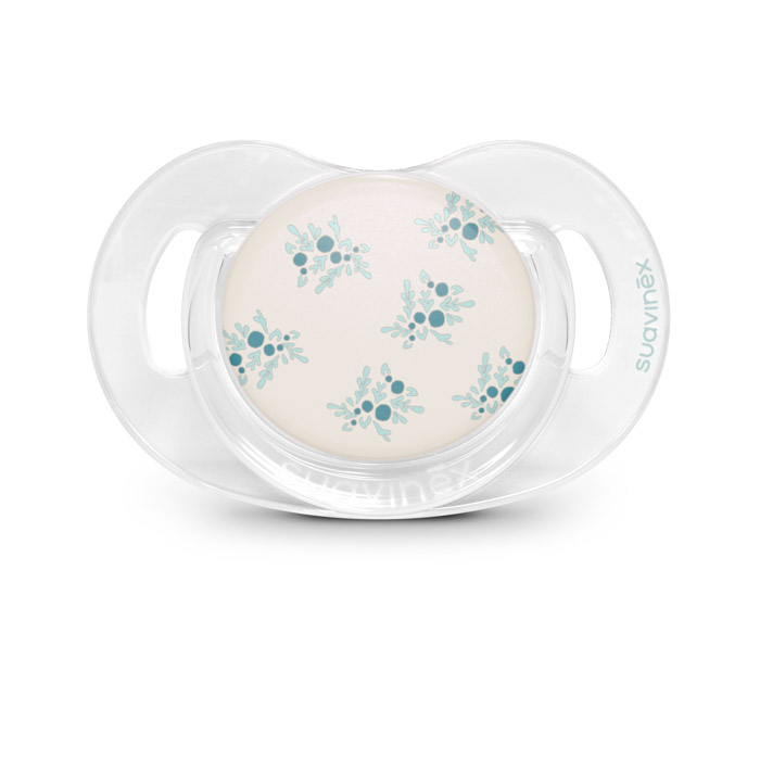 Пустышка физиологическая Suavinex Poetry, 6–18 мес, бежевая с голубыми цветами