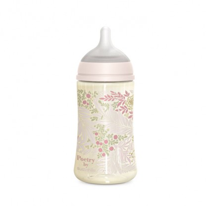 Пляшечка Suavinex 270 мл, фізіологічна соска, середній потік, Poetry, світло-рожева