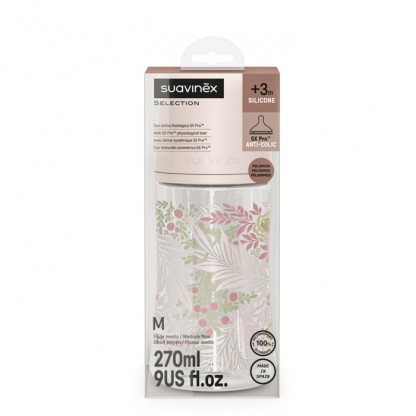 Пляшечка Suavinex 270 мл, фізіологічна соска, середній потік, Poetry, світло-рожева
