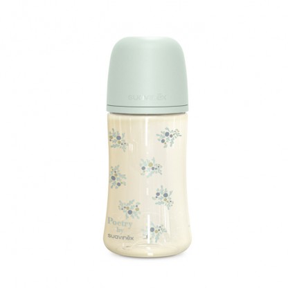 Пляшечка Suavinex 270 мл, фізіологічна соска, середній потік, Poetry, м’ятна
