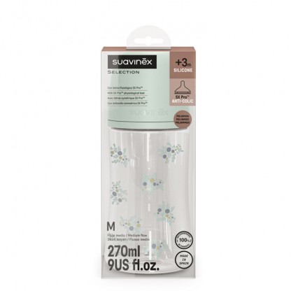 Пляшечка Suavinex 270 мл, фізіологічна соска, середній потік, Poetry, м’ятна