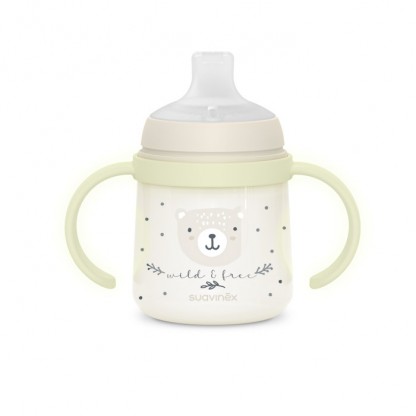 Чашка с силиконовым носиком Suavinex Night and Day, 150 мл, белая с рисунком