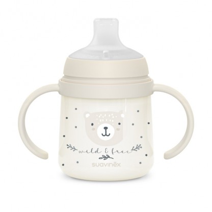 Чашка с силиконовым носиком Suavinex Night and Day, 150 мл, белая с рисунком