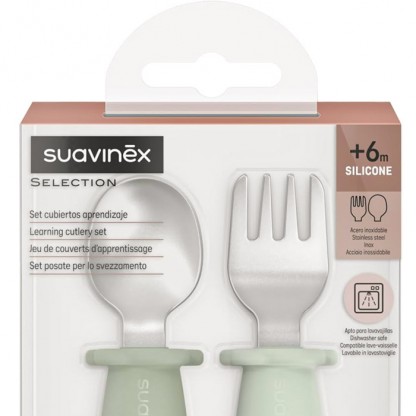 Набір столових приборів зі сталі Suavinex Colour Essence, зелений