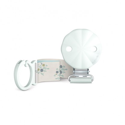 Кліпса для пустушки з тканинною стрічкою Suavinex Poetry, м’ятна з малюнком