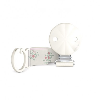Кліпса для пустушки з тканинною стрічкою Suavinex Poetry, біла з малюнком