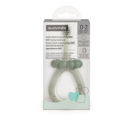 Дитяча зубна щітка з масажером Suavinex Stage 1, від 0 до 2 років, зелена