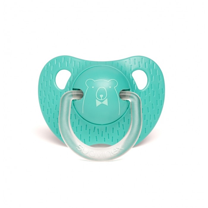 Пустышка силиконовая анатомическая Suavinex, 6-18 месяцев, Смысл жизни зеленый медведь