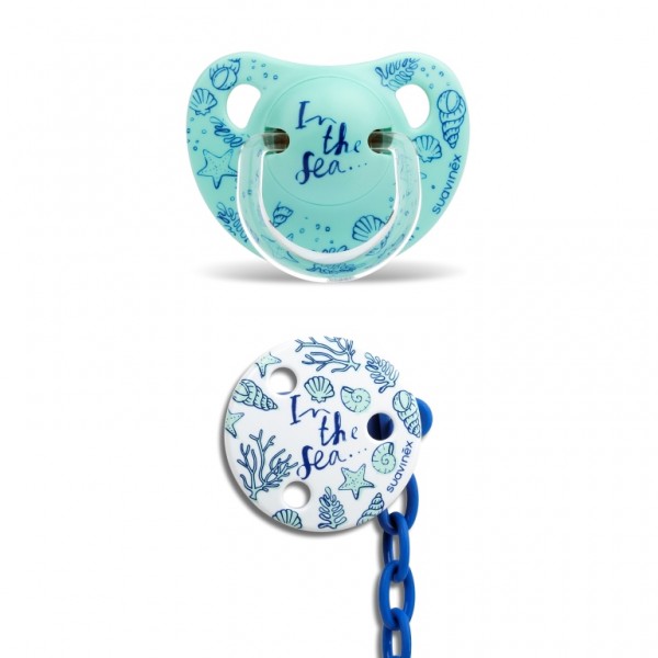 Пустушка анатомічна Suavinex і кліпса 6-18 місяців, Морські історії блакитна