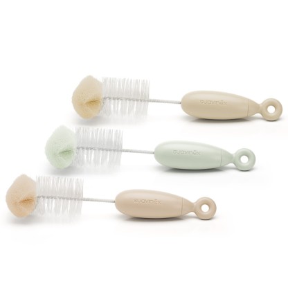 Ершик Suavinex  2 в 1 для мытья бутылочек, бежевая