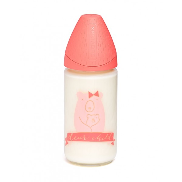 Бутылочка стеклянная, 240 мл, 3-позиционная соска, Смысл жизни медведь