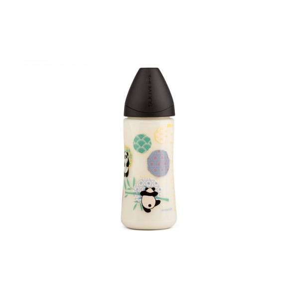 Бутылочка Suavinex 360 мл,  быстрый поток, Истории панды, черная 