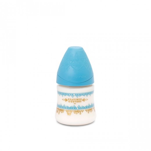 Пляшечка, 150 мл, кругла соска повільний потік, Coutureблакитна