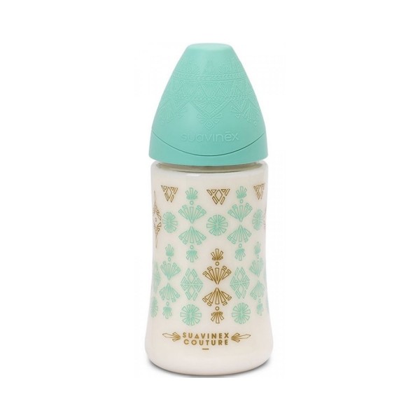 Пляшечка з круглою соскою Suavinex 270 мл, Couture, зелена