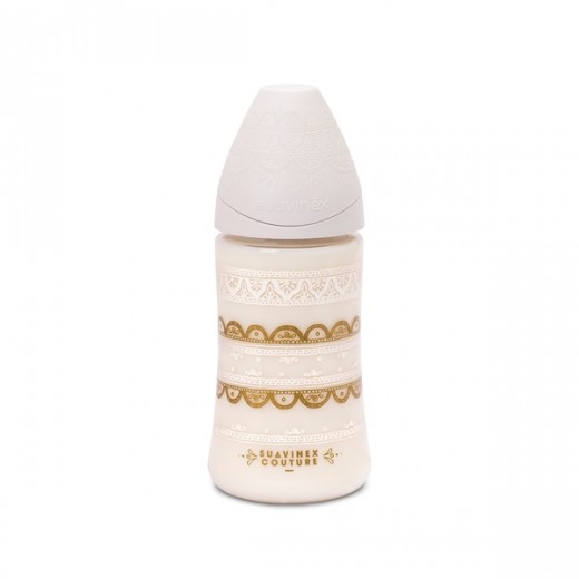Пляшечка з круглою соскою Suavinex 270 мл, серія Couture, сіра