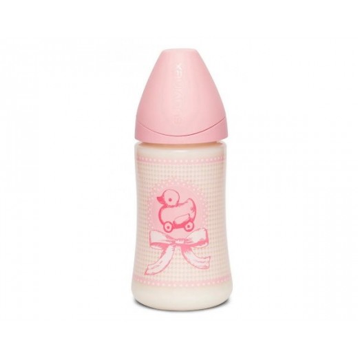 Пляшечка Suavinex 270 мл, анатомічна соска, Історії малюків, рожева