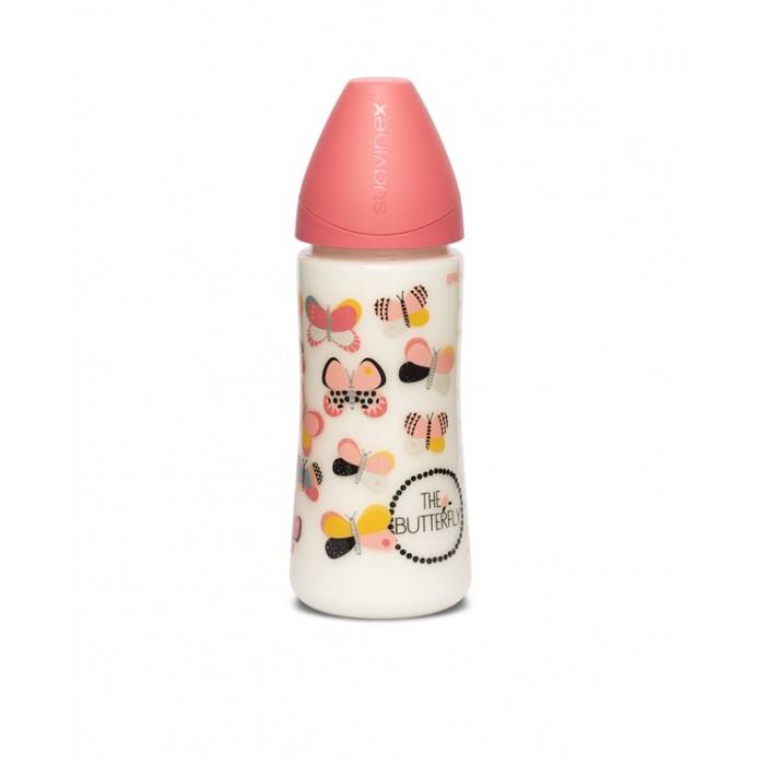 Пляшечка, 360 мл, кругла соска швидкий потік, Крилаті історії рожева